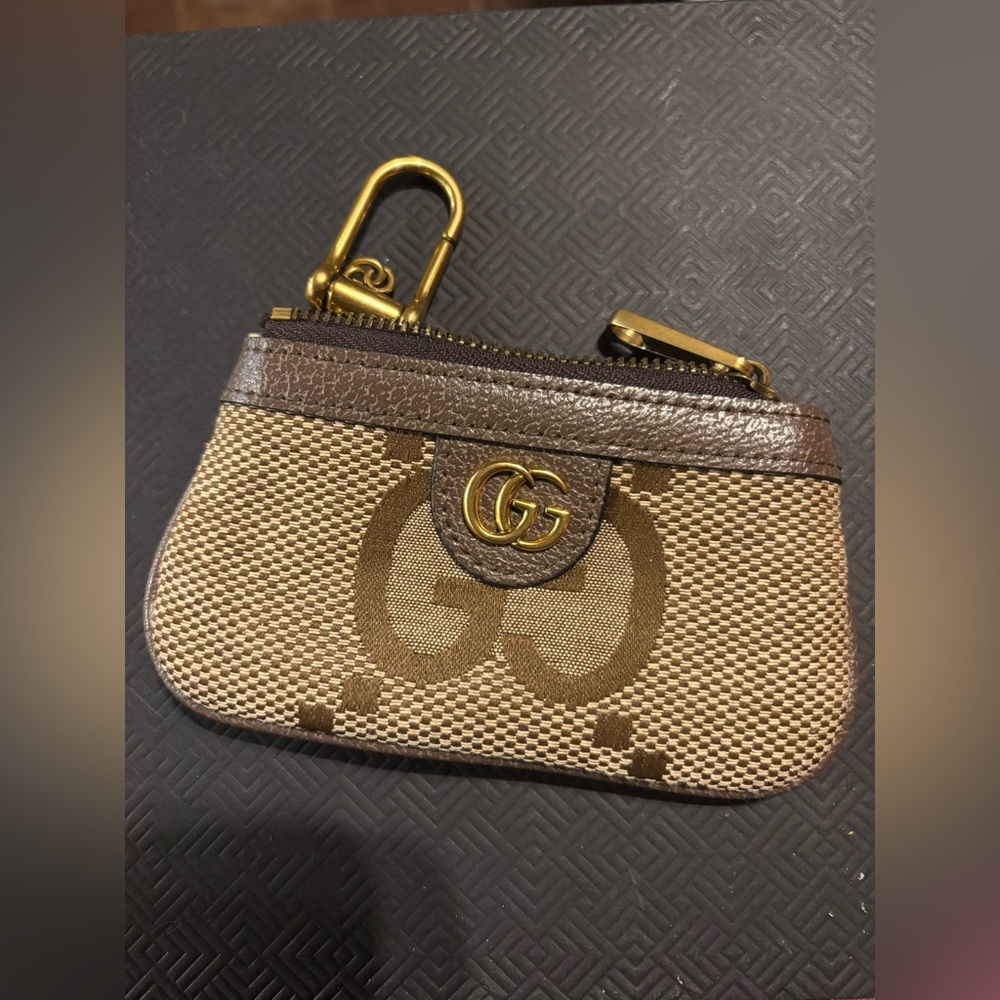 Gucci Brown & Tan GG Canvas Key Pouch with Gold Hardware